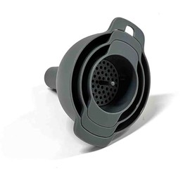 TableCraft 12645 Funnel Set with Strainer, 3-Piece Nesting Funnels with Removable Filter for Transferring Liquids, Oils, Spices, Dry Ingredients, Durable Polypropylene, Dishwasher Safe, Hanging Loop