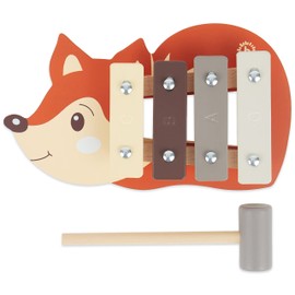 Bieco Mini Xylophone Baby Fox Children - Baby Toy Fox Baby Xylophone - Glockenspiel for Children from 1 Year - Baby Toy Forest Animals - Xylophone Wood - Glockenspiel Wood - Xylophone Baby 1 Year