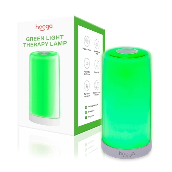 Hooga Green Light Therapy Lamp for Migraines, Headaches, Insomnia, Light Sensitivity, Anxiety Relief. Narrow Band Green LEDs. Soft Warm White Mode. Tap Touch Control Sensor. Dimmable. USB Type C.