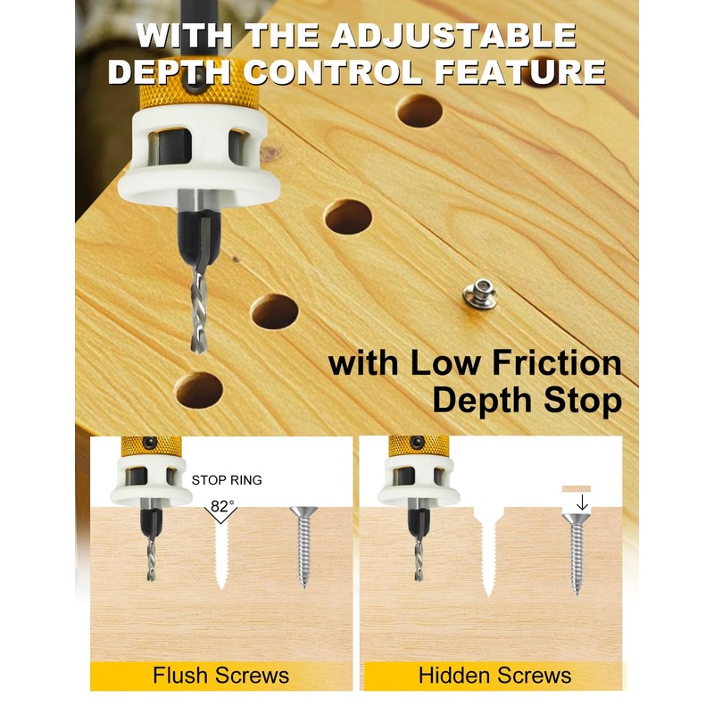 Gubeter Carbide Tipped Countersink Drill Bits Set with Low Friction