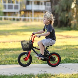 CXWXC Kids Bike Basket - Front Bicycle Bike Basket for Boys and Girls - Bike Baskets with Adjustable PU Straps, Suitable for Most Children's Bicycles and Kids Tricycles (Black)