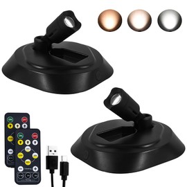 HOFUY Wireless LED Spotlight Indoor with Remote, Battery Powered Picture Lights, Rechargeable Spot Lights with 3CTT, Dimmable Timer Art Lights Accent Uplighting for Plant Wall, 2 Pack