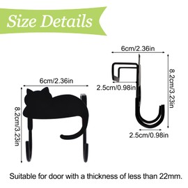 UFURMATE Over Cabinet Door Hooks, 3Pcs Iron Over Door Double Hooks Decorative Cat Over The Cupboard Drawer Hooks Multi-purpose Hooks for Kitchen Bathroom Bedroom (Black)