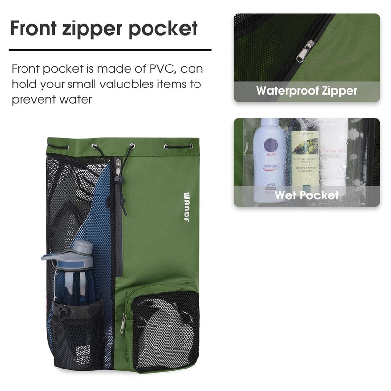 WANDF Swim Bag Mesh Drawstring Backpack with Wet Pocket for