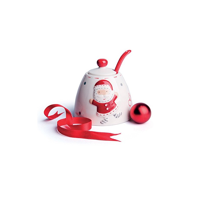 Excelsa Xmas Country Style Ceramic Sugar Bowl, White/Red
