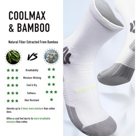 BRISIRA Coolmax Bamboo Viscose Compression Anti Blister Hiking Socks Crew Mid Calf Moisture Wicking Anti Odor Tennis Cushion