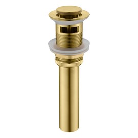 SUMERAIN Brass Pop Up Drain Stopper for Bathroom Sink with Overflow, Brushed Gold