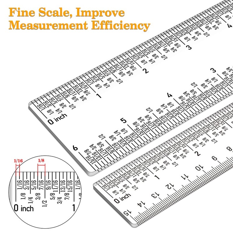 2 Pieces 6"/12" Clear Acrylic Ruler Zero-Centering Ruler with Inches