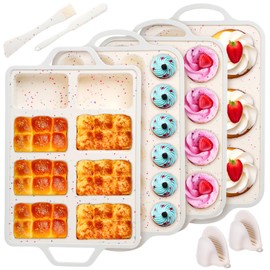 Yiyiring 7 Pcs Silicone Baking Pan Set with 4 Molds (Loaf, Muffin, Mini Muffin, Round), Spatula, Dual-head Pastry Brush Oven Mitts Nonstick for Cupcakes Brownies Bread, Confetti Design