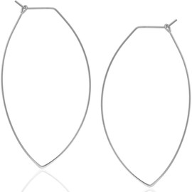 Humble Chic Geometric Marquise Threader Hoops, Hypoallergenic Sterling Silver Plated Medium Hoop Earrings for Women, Lightweight Oval Leaf Elliptical Loop Statement Drop Dangles, 2.3" inch - 925 White
