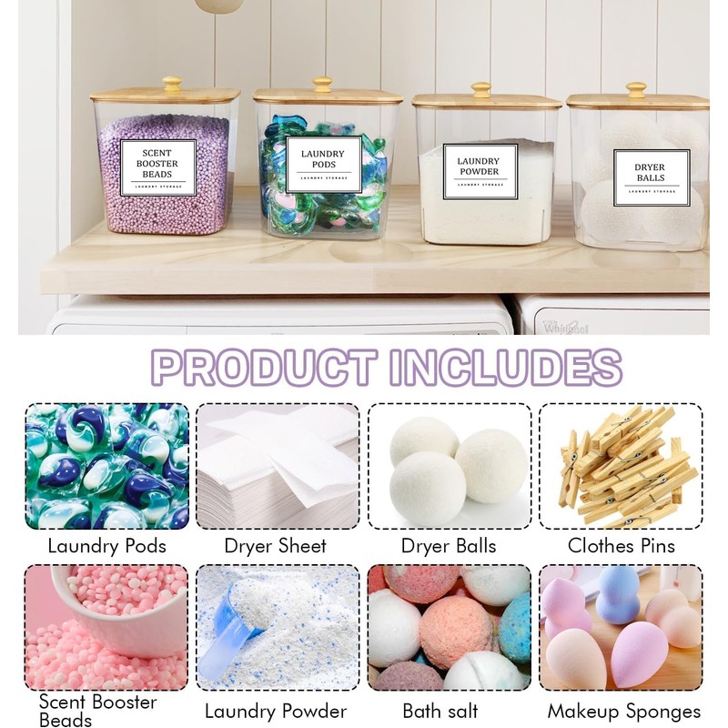4 Pack Laundry Pods Container,Clear Laundry Room Organization Containers,Large Laundry