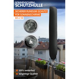 4smile Parasol Protective Cover, Colour: Black, Robust Protective Cover, Parasol 2 m Diameter, 2 m x 1.25 m, Weatherproof Parasol Cover, Durable Umbrella Cover, Polyester Umbrella Cover