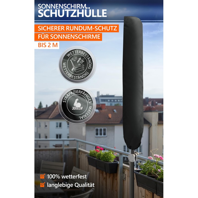 4smile Parasol Protective Cover, Colour: Black, Robust Protective Cover, Parasol
