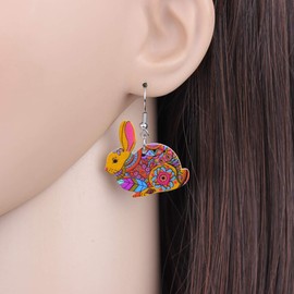 NEWEI Acrylic Floral Easter Bunny Hare Rabbit Earrings Drop Dangle Anime Animal Jewelry For Women Gifts Charm (Multicolor)