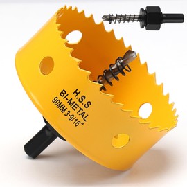 90mm Hole Saw, HSS Bi-Metal Hole Cutter with Drill Bit, Heavy Duty Hole Saw for Wood, Plastic, Drywall, Fiberglass, Yellow