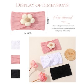 jollybows 3 PCS Baby Bows Headbands Soft Nylon Baby Girl Flower Headbands for Newborn Infant Toddler Kids Cute Bow Wide Hairbands Hair Accessories(White Pink Black)