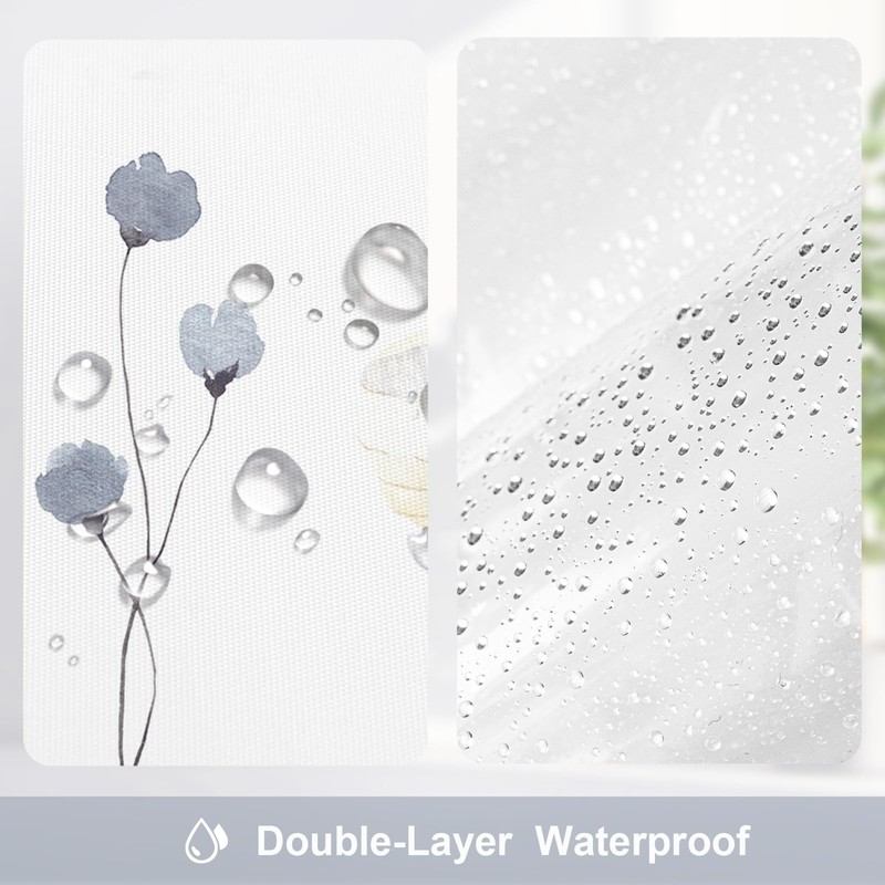 Gibelle 3 in 1 Shower Curtain Set, Grey Watercolor Floral