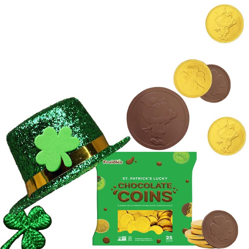 St. Patrick's Day 25 Coins Gold Shamrock Coins Foils, Belgian