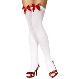 White holdup stockings with red bows