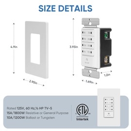 Countdown Wall Timer Switch, Programmable for Exhaust Fan and Lights, 1-5-10-20-30-60mins-2H, in-Wall Bathroom Fan Timer Light Switch, Wall Plate Included, Neutral Wire Required, UL Listed, White