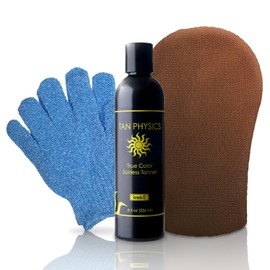 Tan Physics True Color Tanner 8 oz w/FREE Tanning Mitt and Exfoliation Gloves by Sans-Sun