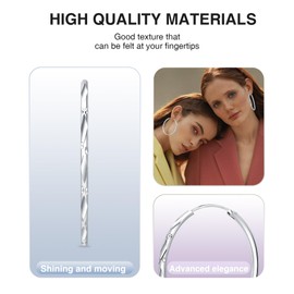 Deliyer Large 925 Sterling Silver Hoop Earrings for Women,Big Thick Seamless Hoop Earrings Thin Hollow Silver Statement Earrings Lightweight Round Hoop Earrings for Women Trendy,40mm Hypoallergenic Non Tarnish Hoops Earrings, Sterling Silver, No Gemstone