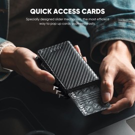 VULKIT Card Holder Wallet with Airtag Holder & ID Window Pop Up Slim Leather Wallet RFID Blocking Magnetic Closure for Credit Cards and Cash Carbon Fiber Black