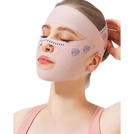 TPZORJX 1 x Halbe Gesichts-Lifting-Maske, V-Gesichtsdruckmaske Stirnband, Gesichts-Lifting-Maske doppellagig, Schlafmaske für Doppelkinn und schlaffe Gesichtshaut (Rosa Druck)
