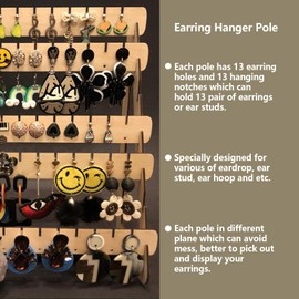 UgyDuky Earring Holder Organizer Stand, Wood Earring Holder Stand, 5 Tiers Jewelry Organizers and Storage, Stud Earring Organizers and Storage, Jewelry Hanger for Earrings, Gift for Women (A)