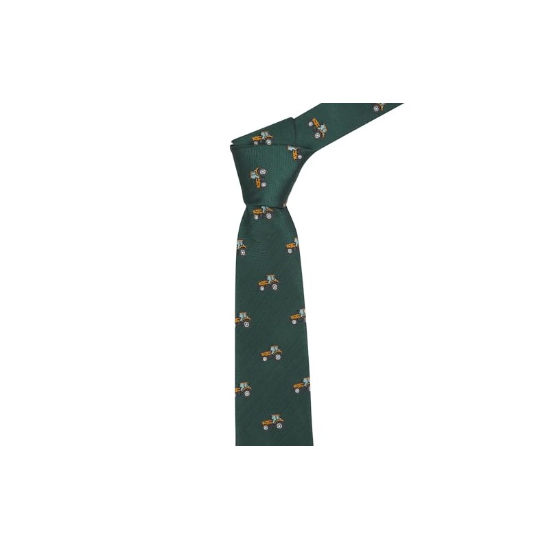 King & Priory Dark Green Herringbone Embroidered Tractor Tie