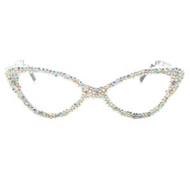 bullabulling Cat Eye Crystal Rhinestone Reading Glasses for Women Sparkling Eyewear Female Trendy bling Diamond Reader (AB diamond, 1.5, x)