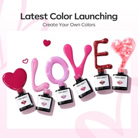 modelones Gel Nail Polish Set, 6 Colors Pitaya Hot Pink Gel Polish Mermaid Pink Red Love-heart Glitter Gel Polish Red Cat Eye Nail Gel Polish W Magnet & Pen Soak Off LED Valentines Nail Art DIY Gift