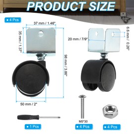 PATIKIL 2" Swivel Caster with 7/9" U Bracket, 4 Pack 360° Rotation Swivel No Noise Wheel Total Load Capacity 132 Lbs Galvanized Surface Caster for Furniture Legs