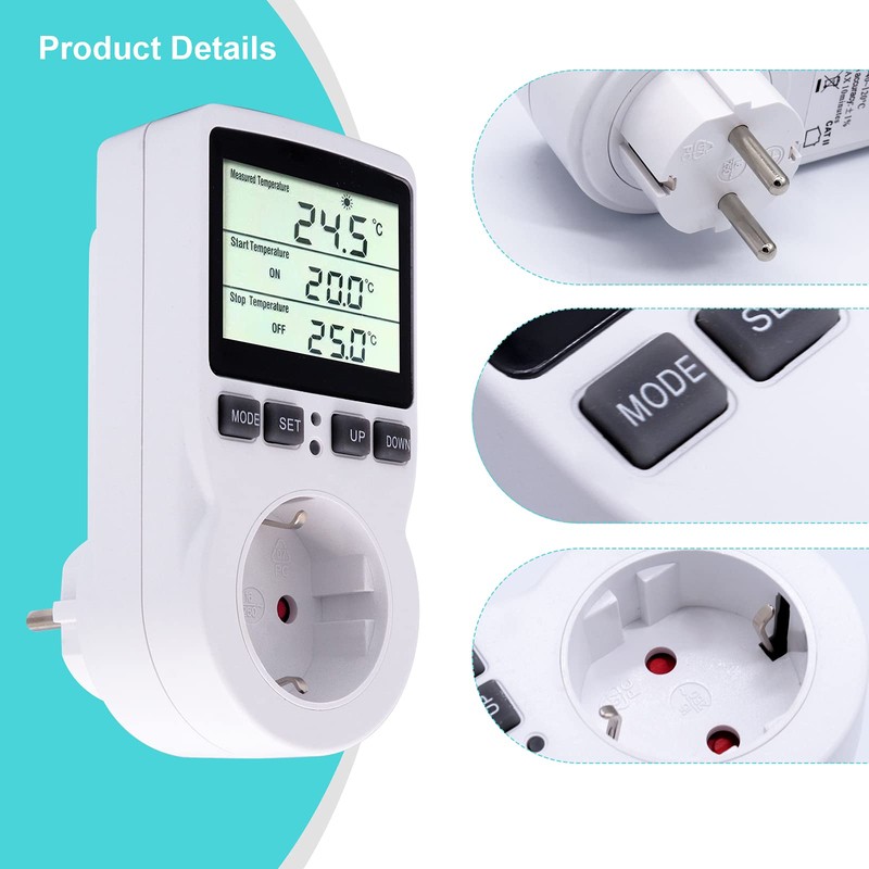 RUIZHI Digital Temperature Controller Sockets Heating Cooling Thermostat 250 V
