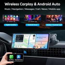 JATAZA 10.26" Wireless Apple Carplay Screen for Car, Secure Strong Bracket, Portable Apple CarPlay& Android Auto Car Stereo with GPS Navigation, Bluetooth, Mirror Link, Voice Control,Fits All Vehicles