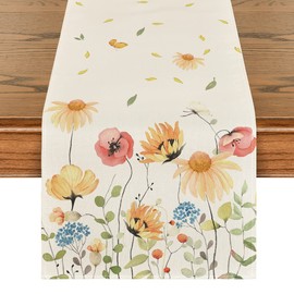 Artoid Mode Flowers, Blossom Summer Table Runner, Washable Seasonal Kitchen Table Decoration, Indoor, Holiday, Party Decor, 40 x 180 cm