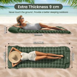 Tuocal Sleeping Pad for Camping, 9cm Thickness Ultralight Camping Inflatable Mattress with Built-in Foot Pump, Waterproof Self Inflating Mattress with Carry Bag for Hiking, Backpacking, Traveling
