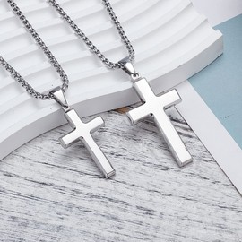 Colentine Stainless Steel Couple His and Hers Necklaces with Beveled Cross Pendants Jewelry Gift for Valentine's Day (Silver)