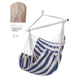 ADVOKAIR Hammock Chair Swing & Cover Set (500 lbs Max) – Hanging Rope Swing for Bedroom, Outdoor, Patio, Porch with Sturdy Steel Bar & Anti-Slip Rings + All-Weather Rain Cover for Storage Protection