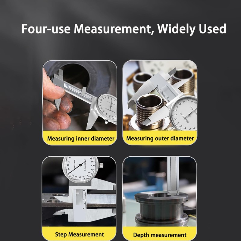 6 Inch Dial Caliper, MFQNENLK 4-Way Measurement Calipers, 0.001 Accuracy