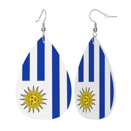 Uruguay Flag Teardrop Earrings For Women Uruguayan Lightweight Leather Dangle Earrings Patriotic Jewelry Gifts