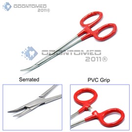 OdontoMed2011 Red PVC Insulated Grip Handle Stainless Mosquito Hemostat Locking Forceps Curved 5" Serrated Clamp Fishing Tools ODM