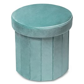 Phantoscope Storage Ottoman Round15 Inch, Velvet Folding Storage Boxes Footrest Stool Toy Box, Padded Seat for Dorm Living Room Bedroom, Support 220lbs Light Green