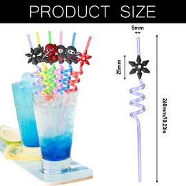 Pack of 16 Ninja Birthday Decoration Straws, PVC Soft Spiral Straws, Plastic for Children, Reusable Colourful Party Straws, Plastic, Party Bags for Children's Birthday, Ninja Theme Parties