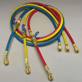 Yellow Jacket 25984 3-pack PLUS II 1/4" Hose with FlexFlow Valve (RYB/48")