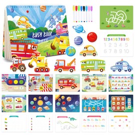 Busy Books for Toddlers 3-5,dot Board for Toddlers Ages 3 and Up - Sensory Toys for Autism Kids 5-7- Autism Sensory - Kindergarten Educational Toys, Ages 3-4 4-8 5-7 (Vehicle)