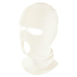 TopTie 3 Hole Balaclava Double Knitted Ski Face Mask Windproof Breathable Full Face Cover for Men and Women, White