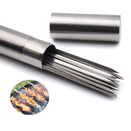 APPKOOK 20pack 15" Stainless Steel BBQ Skewers+ Storage Tube Flat Barbecue Skewer for Grilling Reusable Metal Needle Sticks for Shish Kebob