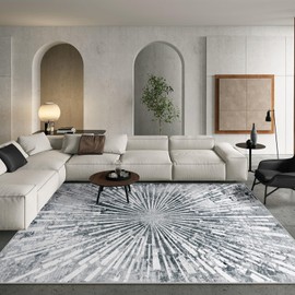 Lahome Grey Living Room Rug 8x10, Low-Pile Rugs for Living Room Machine Washable Soft Bedroom Rugs, Modern Area Rug Abstract Floor Carpet for Kids Playroom Nursery Dining Room