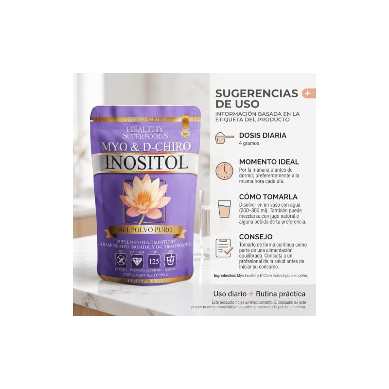 Healthy Superfoods Myo Chiro Inositol Polvo Puro Fórmula 500 125